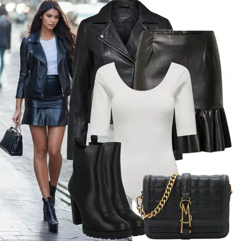 Kombinace Nový Rok Černá Sukně z umělé kůže/Kožená Sukně/Kožená Minisukně/Moderní Sukně B.youngLook: Bar, 30. narozeniny, 40. narozeniny, Narozeniny, Koncert, Den matek, Nový Rok, Škola, Valentýn, Matriční úřad, Párty