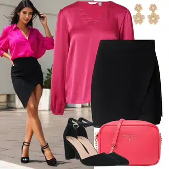 Outfit s Černá Krátká Sukně/Zavinovací Sukně/Vázací Sukně/Koktejlová Sukně/Moderní Sukně Leger by Lena Gercke "Elegantní vzhled"