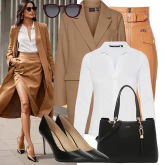 Outfit sa Smeđa/Bež Prijelazni Kaput/Kaban Kaput/Sako Kaput/Oversize Kaput/Vuneni Kaput/Kaput od Kašmira/Lagani Kaput/Zimski Kaput Vuneni kaput/Frak Kaput VERO MODA "Elegantan izgled"