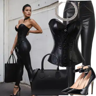 Outfity pro operu Plavání s Černá Krajkový set spodního prádla/Sada kalhotek podprsenky/Korzetové prádlo/Korselet/Krajkový Body/Korzet/Korzet pod prsa PETITE FLEUR "Sexy Karnevalový Kostým"Look: Pracovní, Plavání, Jízda na koni
