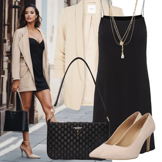 Outfit s Černá/Šedá/Tmavě šedá Šaty Na Ramínko/Šaty s výstřihem/Žerzejové Šaty/Pouzdrové Šaty/Šaty S Rovným Střihem/Šaty na tenké ramínko/Podvazkové šaty Pieces "Elegantní vzhled"