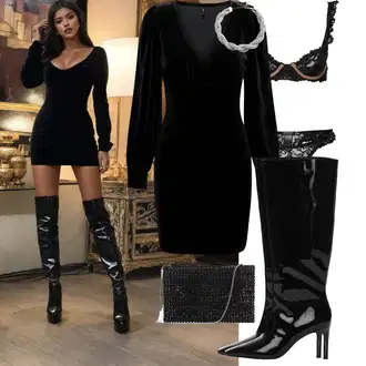 Outfit s Černá Šaty s dlouhým rukávem/Sametové Šaty Only "Stylový vzhled na večírky"