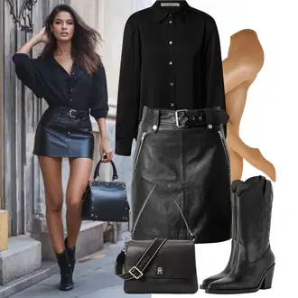 Outfit sa Crna Majica/Svilena bluza/Bluza s gumbom/Bluza koja se ne pegla/Bluza Dugih Rukava/Poslovna Bluza/Bluza s Podignutim Ovratnikom/Jednobojna Bluza/Bluza od Satena Drykorn "Moderni outfit za proljeće"