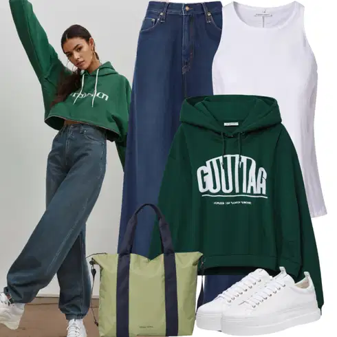 Roza Kavbojke kombinirajte z Modra/Roza/Svetlo modra Široke Kavbojke/Baggy Kavbojke z Nizkimi Pasovi/Šiškate Kavbojke/Široke Kavbojke/Culotte Kavbojke Tommy Jeans, Temno zelena Pleten pulover s kapuco/Pulover s kapuco/Elegantni puloverji s kapuco/Športni puloverji/Vintage pulover s kapuco/Športni puloverji s kapuco Adidas Originals, Adidas Originals, Bela/Črna/Rjava Majice za špagete Trendyol, Temno zelena/Khaki Velike torbe/Nakupovalne torbe/Nakupovalka/Vrečka za prenašanje/Vojaške torbe/Vrečke iz blaga/Torbe za čez ramo Vuch