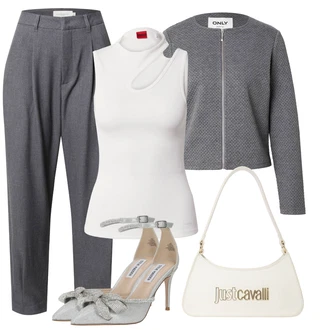outfit mit Bela/Siva/Srebrna Majica z ovratnikom/Pleteni vrh/Grafična majica/Majica brez rokavov/Športna majica/Moški čevlji "Sodobni Pomladni putfit"