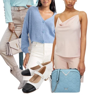 outfit mit Modra/Svetlo modra/Temno modra Kratka jopica/Vintage kardigan/Poletni kardigan/V-kardigan/Pletena jakna iz boucle materiala DeFacto "Sodobni Pomladni putfit"