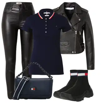 Kratka outfit mit Črna/Temno zelena/Bela Motoristična jakna/Motoristična jakna/Usnjena Jakna/Jakna iz Umetnega Usnja/Vintage Usnjena Jakna IRO "Sodobni Pomladni putfit"
