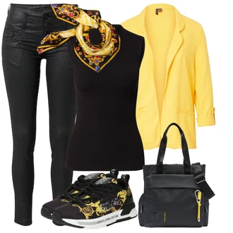 outfit mit Črna/Rumena Superga Superge Luknjasta/Superge Nizka/Ozka Superga/Poletne superge Versace Jeans Couture "Sodobni Pomladni putfit"