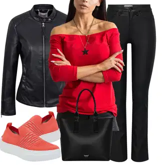 outfit mit Črna Moška majica/Kavbojke Visokega Pasu/Ozke Kavbojke/Ravne Kavbojke/Termodžinsi/Kavbojke z Razporkom/Usnjena Jakna/Zimska jakna/Regular Fit Kavbojke/Motoristične Kavbojke/Usnjene Čevlje Only "Sodobni Pomladni putfit"