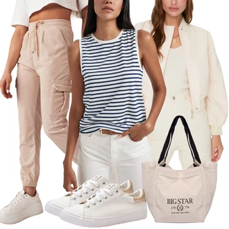 outfit mit Bež/Khaki/Škrlatna Cargo trenirke/Cargo Hlače dstreet "Sodobni Pomladni putfit"