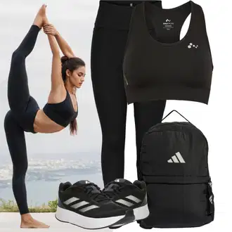 Outfit s Černá Sportovní Legína/Legíny s Rozparkem/Legíny na Jógu/Legíny s Vysokým Pasem/Tregíny/Teplé Legíny/Legíny s Podšívkou/Push up Legíny/Legíny do Posilovny/Formovaná Legína/Kožená bunda/Scrunch Legíny Only Play "Sportovní outfit"