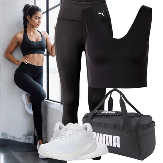 Outfit s Černá Sportovní Legína/Legíny s Vysokým Pasem/Legíny na Jógu/Legíny do Posilovny/Běžecká Kalhoty/Push up Legíny/Scrunch Legíny Puma "Sportovní outfit"
