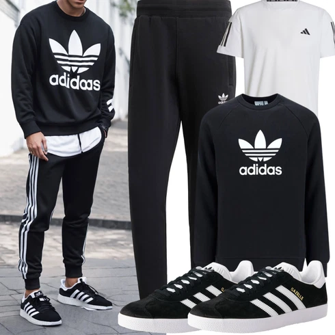 Schwarz/Dunkelblau Jogginghose/Jogger Hose/Trainingshose/Sporthose/Fleecehose Adidas Originals kombinieren