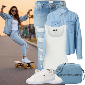 Džínovina Outfit s Světle modrá Halenka Džínsová Blůza JdY "Sportovní outfit"