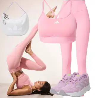 90tá léta Outfit s Krémová/Fialová/Lilové barvy/Šedá/Bílá Bagetová taška/Plážová taška/Velká taška/Taška/Látková taška/Taška Přes Rameno/Dopisová peněženka/Shopper taška/Sportovní taška Přes Rameno/Sportovní taška/Taška Na Svatbu Adidas Originals "Sportovní outfit"Look: Rad, 80tá léta, 90tá léta, Vintage