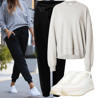 Outfit s Krémová/Bílá/Béžová Vintage Teniska/Teniska teddy/Kožené Tenisky/Nízká Teniska/Úzká Teniska/Teniska na platformě Marc O'Polo "Sportovní outfit"