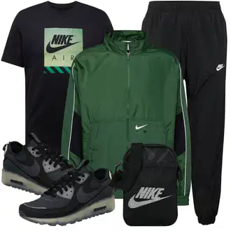 Sport Outfits Kurvige mit Grün/Schwarz/Dunkelgrün/Hellblau Bluse Große Größe/Shirt & Top Große Größe Nike Sportswear "Sport Outfit"