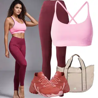 Outfit s Tmavě červená/Vínová/Fialová Legíny s Vysokým Pasem/Pletený Legín/Teplé Legíny/Legíny s Rozparkem/Sportovní Legína/Legíny s Podšívkou/Kožená bunda/Formovaná Legína/Legíny do Posilovny/Tregíny Only Play "Sportovní outfit"