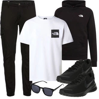 Outfit mit Schwarz/Khaki/Dunkelgrau Cargohose/Funktionshose/Zip Off Hose/Cargo-Jogginghose/Trekkinghose/Winterhose Jack & Jones "Sportlich Outfit"