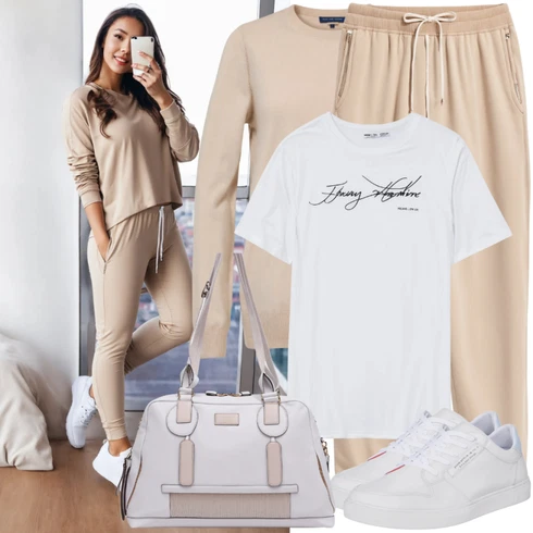 Kombinace Béžová/Khaki Cargo Tepláky influencer