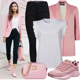 outfit mit Bela/Roza/Rdeča/Bež/Svetlo siva Poletne superge/Superge Nizka/Usnjene superge/Zimske superge/Debele Superge/Pohodni Čevelj/Women's Health shoes Columbia "Sproščen pomladni outfit"