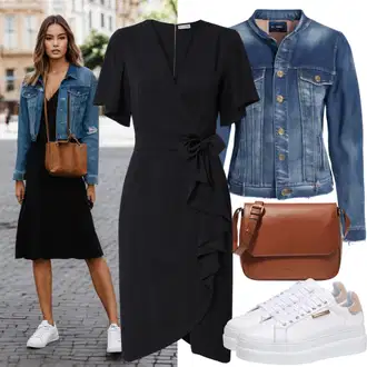 Denim outfits Široke hlačnice mit Zelena/Modra/Krem/Rjava/Svetlo modra/Temno modra/Pastelne barve/Bela Kratka Denim Jakna/Denim Jakna levi's "Sproščen Šik Outfit"