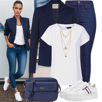 outfit mit Bela/Krem Teddy Superga/Usnjene superge/Superge Nizka/Plato-Sneaker/Ozka Superga karl lagerfeld "Sproščen slog blazerja"