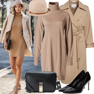 outfit mit Rjava/Bež Pletena Obleka/Zimska Obleka/Zimska Pletena Obleka wool fashion italia "Sproščen videz za svatbenega gosta"