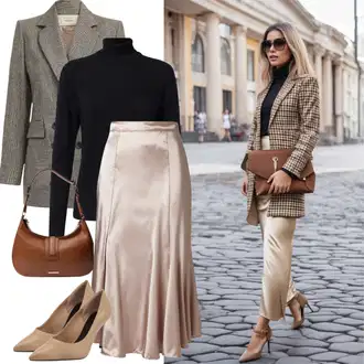 Elegantní outfity Matriční úřad s Khaki/Hnědá/Béžová Dlouhá Sukně/Pletená sukně/Sukně do Délky Lýtka/Zavinovací Sukně/Sukně Pro Matriku/Maxi sukně/Midi Sukně/Unisex Sukně/Vintage sukně maxi/Moderní Sukně bershka, Béžová/Hnědá/Bílá Lodička s vysokým nártem/Lodička s T-páskem/Lodička S Páskem/Lodička Slingback/Boty Mary Jane/Bota Na Podpatku/Lodička na Vysokém Podpatku/Lodička S Páskem bershka "Staré peníze jarní outfit"Look: Bar, Křest, Koncert, Biřmování, Škola, Zvláštní příležitosti, Divadlo, Matriční úřad, 18. narozeniny, 30. narozeniny, Narozeniny, Galavečer, Valentýn, Svatba