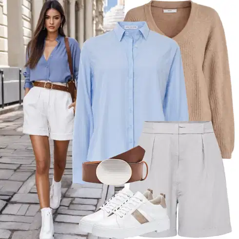 Kombinace Bílá/Krémová Košile Pytlovitý Šortky/Lněný kraťas/Sieťový kraťas/Mušelínové Šortky/Šortky Adidas Originals