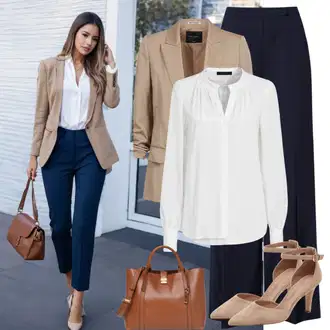 Outfit s Tmavě modrá Culotte Kalhoty/3/4 Kalhoty/Mušelínové kalhoty/Business Kalhoty/Obleková Kalhoty/Široká Kalhoty/Marlene Kalhoty Monari "Staré peníze obchodní outfit"