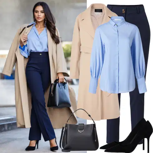 Kombinace Tmavě modrá Culotte Kalhoty/3/4 Kalhoty/Mušelínové kalhoty/Business Kalhoty/Obleková Kalhoty/Široká Kalhoty/Marlene Kalhoty Monari