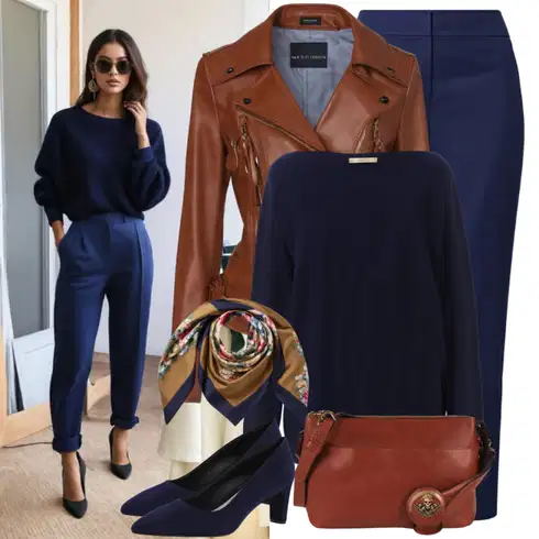 Kombinace Tmavě modrá Culotte Kalhoty/3/4 Kalhoty/Mušelínové kalhoty/Business Kalhoty/Obleková Kalhoty/Široká Kalhoty/Marlene Kalhoty Monari