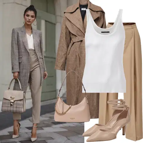 Kombinace Béžová/Khaki Plisovaná kalhoty/3/4 Kalhoty/Kalhoty s nášivkou uprostřed/Culotte Kalhoty/Kalhoty s Vysokým Pasem/Marlene Kalhoty/Mušelínové kalhoty/Široká Kalhoty qs