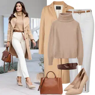 outfit mit Rjava/Bež Midi Plašč/Plašč iz Kašmirja/Volneni Plašč/Prehodni Plašč/Ozki Plašč/Loden plašč/Volnen Zimski Plašč/Blazer Plašč Liu Jo "Stari denar Regenmantel obleka"