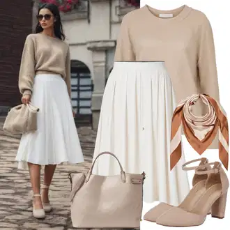 Skirt outfits Tenis Poletje mit Bež/Khaki/Rjava/Bela Kratka plisirana krila/Študentsko Krilo/Moderno krilo/Krilo A-linije Trendyol "Stari Denar Zimski Videz"Look: Badminton, Golf, Tenis