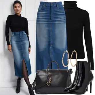 Jesenske Outfiti mit Modra/Svetlo modra Denim Krilo/Vintage denim Krilo Diesel "Stilsko oblačilo z jeans krili in črnimi nogavicami"
