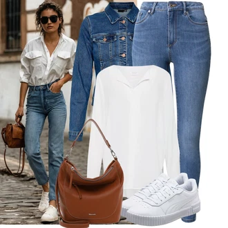 Jaro Outfit s Modrá/Tmavě modrá/Světle modrá/Pastelové barvy Krátké Džínové Bundičky/Džínové Bund VERO MODA "Volnočasový outfit na Jaro"