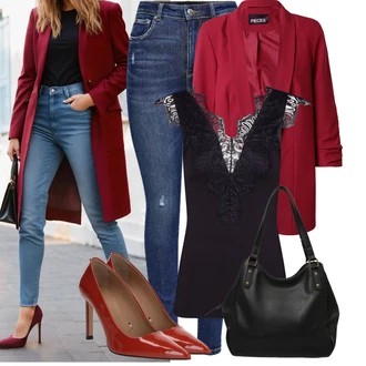 Stil Outfit sa Tamnocrvena/Crvena/Smeđa Nekategorizirano/Vintage Pumpa/Poslovna Obuća/Pumpica S Visokim Prednjim Dijelom/Salonka Na Visoku Petu/Elegantna Cipela/Salonka & Visoki Pet/Udobna pumpa Boss "Moderan look za proljeće"Look: Stil, Sjaj, Burleska, Elegantan, Španjolske, Francuske, Old Money, Talijanski