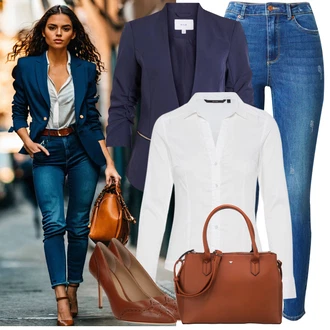 Outfit s Modrá Džíny s Dírou/Džíny s Rozparkem/Kožené Boty/Push up Džín/Zkrácené Džíny/Navlékací džíny/Kotníková Bota/Kožená Pánská Bund/Kožená bunda/Zimní bunda/Dámské Džíny s Délkou 7/8/High Waist Džínové Kalhoty VERO MODA "Praktický vzhled"