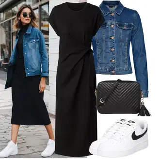 Old Money Outfit sa Crna/Siva Haljina Veći Broj Edited "Odličan za slobodno vrijeme"Look: Preodjeven, Rad, 20-ih godina, Old Money, Elegantan, Šik