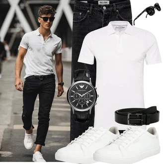 Frühlings Outfits Esthetische mit Weiß/Creme Schmaler Sneaker/Sneaker Low/Leder Sneaker Jack & Jones "Street Style Outfit"Look: Uni, Sportlich, Trendige, Lack, Esthetische, Unisex, Löwe, Bad Taste, Casual, Coole