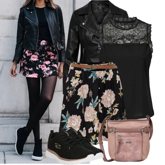 Kratka Outfit sa Crna/Smeđa/Crvena/Pink/Ljubičasta Suknja na Omot/Cvjetna Suknja/Suknja Iz 90-ih/Suknja s printom Only "Odličan look za slobodno vrijeme"