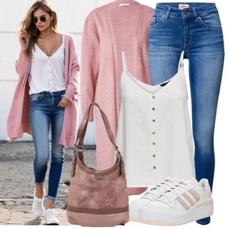 Outfit s Růžová/Béžová/Hnědá/Šedá Nízká Teniska/Vintage Teniska/Letní Tenisky/Teniska na platformě/Kožené Tenisky Adidas Originals "Cool každodenní outfit"