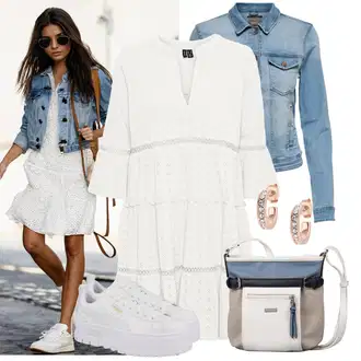 Outfit sa Krem/Siva/Bijela Nicky Haljina/Dimljena Haljina/Boho ljetna Haljina/francuska haljina/Haljina od muslina/Elegantna Boho Haljina/Nekategorizirano VERO MODA "Proljetni outfit za slobodno vrijeme"