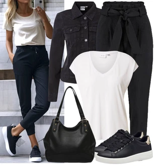 Outfit s Tmavě modrá/Černá Úzká Teniska/Tenisky s Bočním Zipem/Nízká Teniska/Kožené Tenisky/Teniska na platformě Tamaris "Módní jarní outfit"