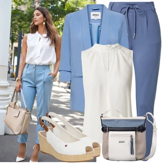 Cool Outfit s Modrá/Světle modrá/Šedá Kalhoty s Vysokým Pasem/Navlékací Kalhoty/Sportovní kalhoty/Ležérní Kalhoty/Žerzejová Kalhoty/Jogger Kalhoty/Teplák/Mušelínové kalhoty Only "Cool každodenní outfit"Look: Emo, Cool, Venkovní, Univerzitní