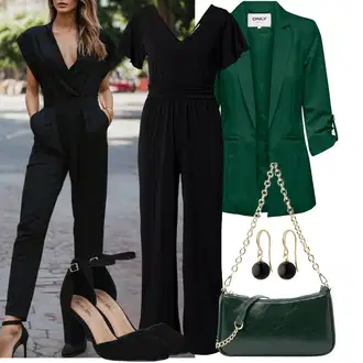 Outfit sa Crna Vjenčanje kombinezon/Elegantni kombinezon/Plisirani kombinezon/Kombinezon širokih nogavica/Svečani kombinezon/Ljetni kombinezon About You "Odličan za slobodno vrijeme"