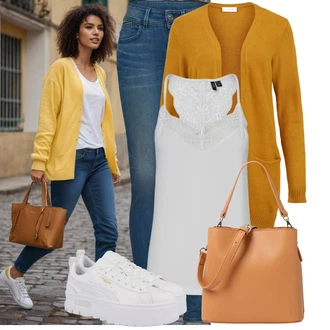 Zapínání na knoflíky Outfit s Bílá/Krémová Tričko & Top Top Se Špagetovými Ramínky/Krajkované tričko/Krajkový Top/Halenka Bez Rukávů/Pánské boty VERO MODA "Lehký outfit"