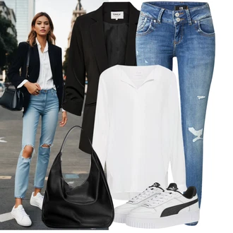 Carina Outfit s Černá/Bílá Teniska na platformě/Chunky Tenisky/Kožené Tenisky/Nízká Teniska Puma "Lehký outfit"